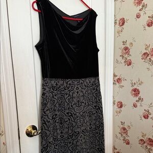 🖤 Lands' End Black and Gray One Shoulder Dress Sz 14 NEW